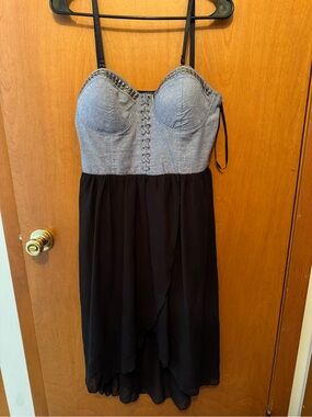 Material Girl Two-Tone Bustier Midi Dress with Corset Lacing